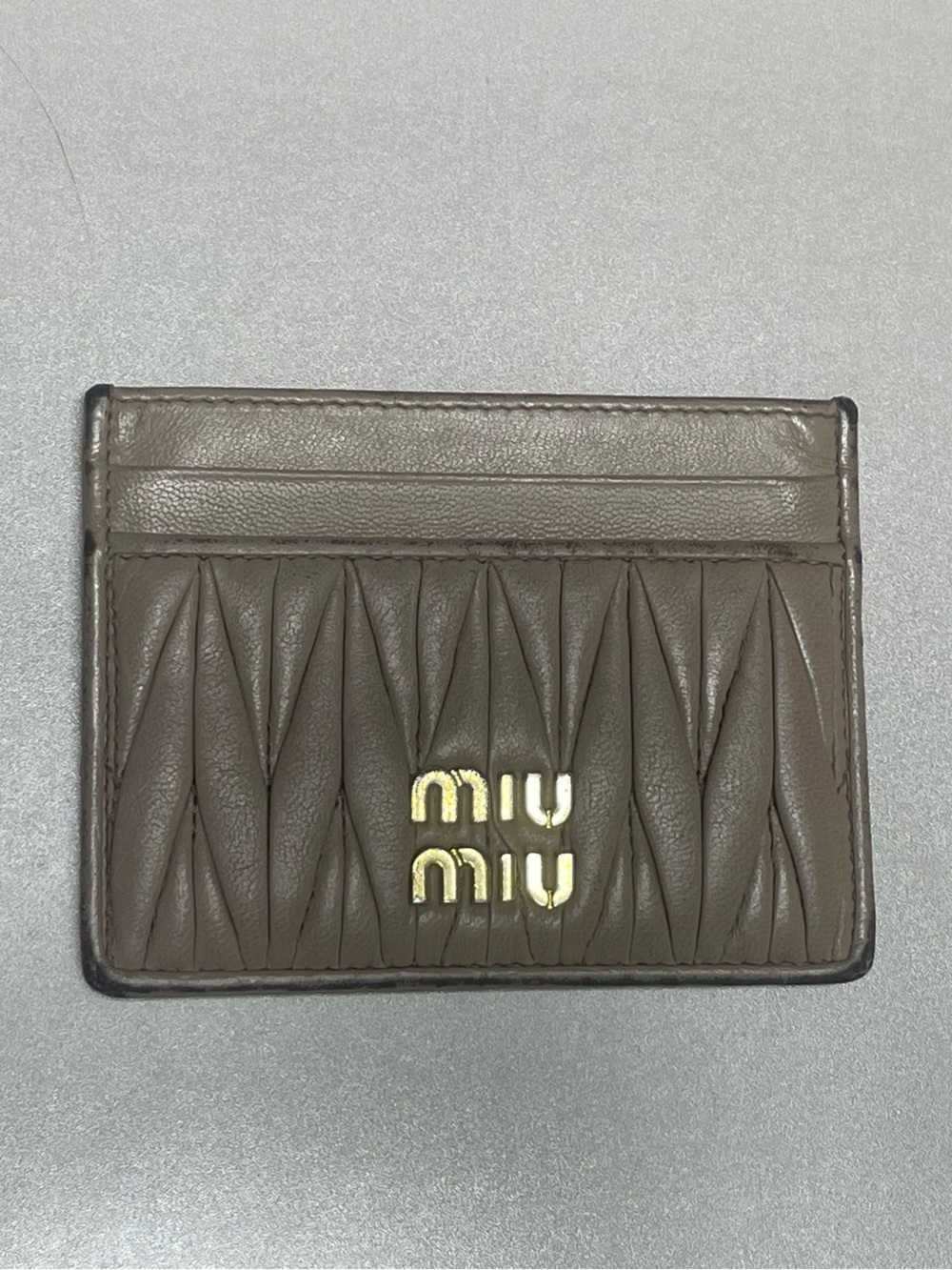 Miu Miu Matelasse Taupe Quilted Leather Card Holder Card Wallet